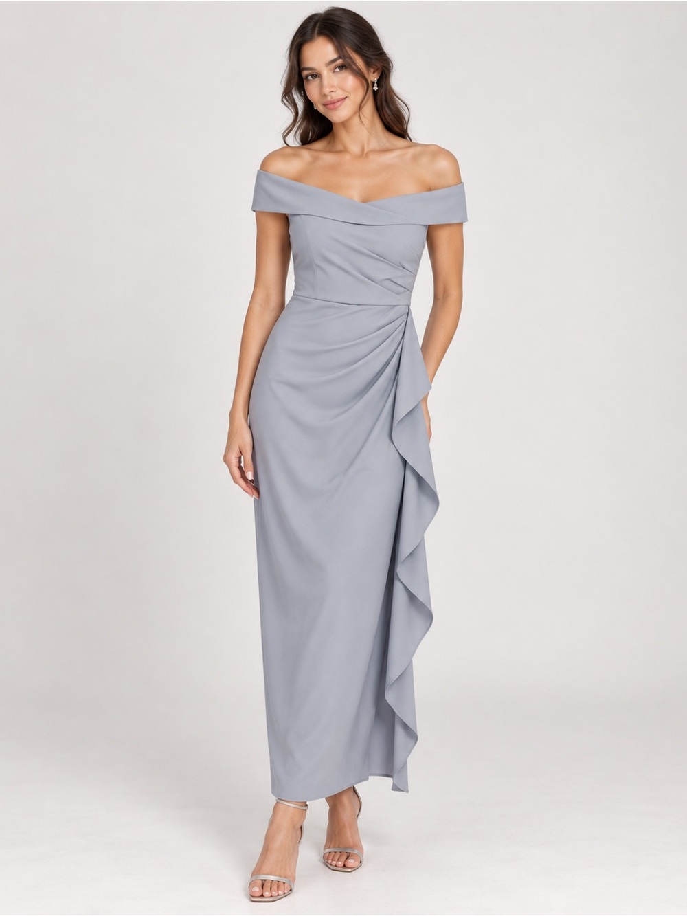 Vince Camuto Off-the-Shoulder Light Gray Maxi Dress
